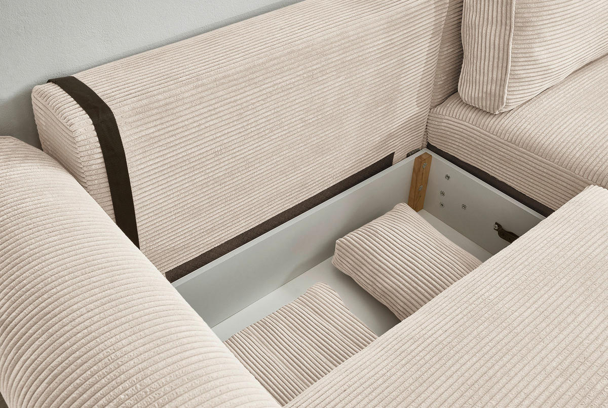 ECKSOFA in Cord Creme  - Creme/Schwarz, Basics, Kunststoff/Textil (255/92/185cm) - MID.YOU