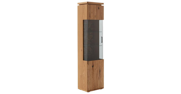 VITRINE in massiv, furniert Balkeneiche Grau, Eichefarben  - Eichefarben/Anthrazit, Natur, Glas/Holz (50/204/37cm) - Linea Natura