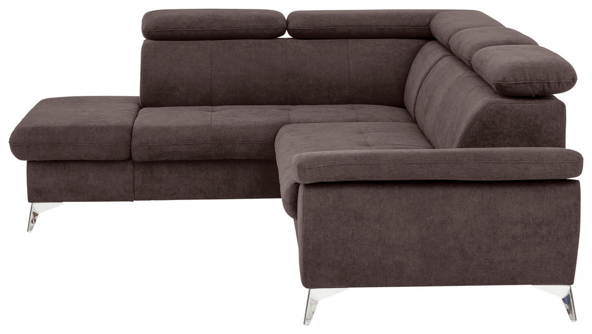 ECKSOFA Dunkelbraun Mikrofaser  - Chromfarben/Dunkelbraun, KONVENTIONELL, Textil/Metall (209/256cm) - Livetastic