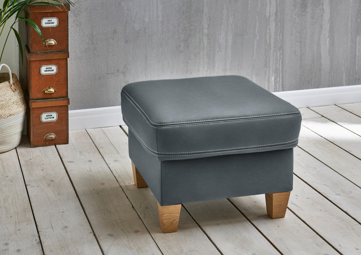 ECKSOFA Echtleder Blaugrau  - Eichefarben/Beige, Konventionell, Leder/Holzwerkstoff (274/235cm) - Beldomo Premium