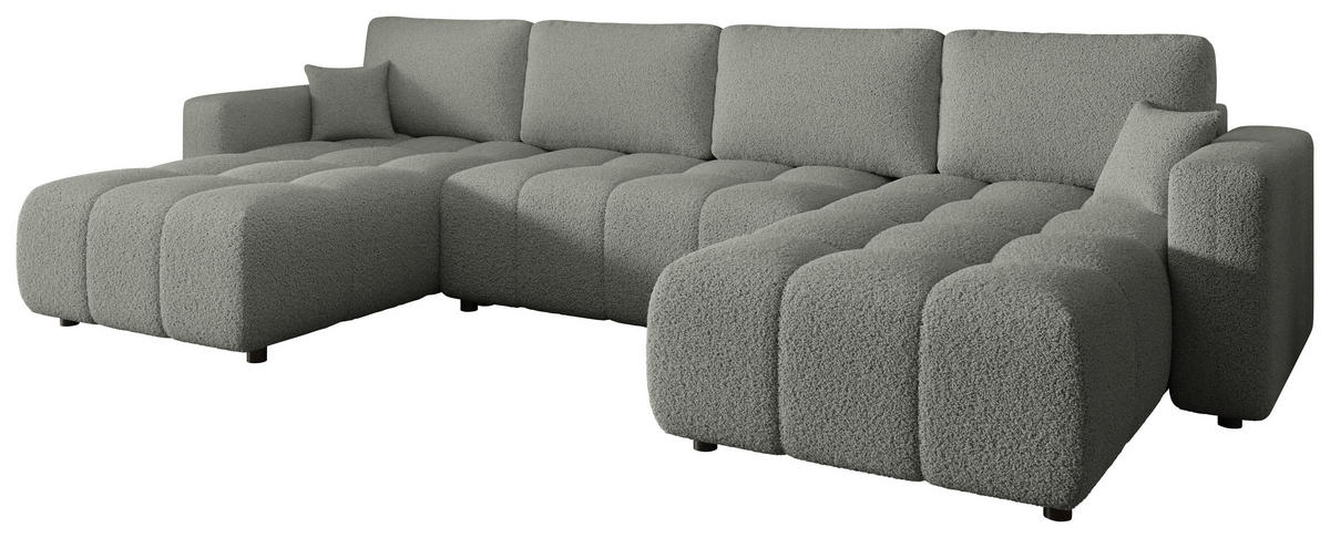 WOHNLANDSCHAFT  in Bouclé Hellgrau  - Hellgrau/Schwarz, MODERN, Kunststoff/Textil (190/380/190cm) - Carryhome
