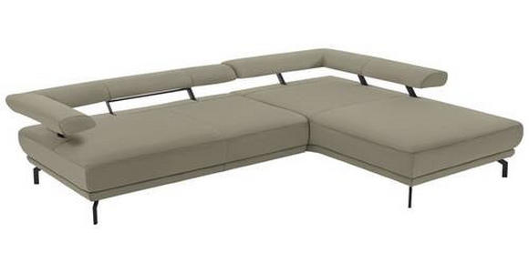 ECKSOFA in Echtleder Hellgrau 305/224 cm - Hellgrau/Schwarz, Design, Leder/Metall (305/224cm) - Dieter Knoll