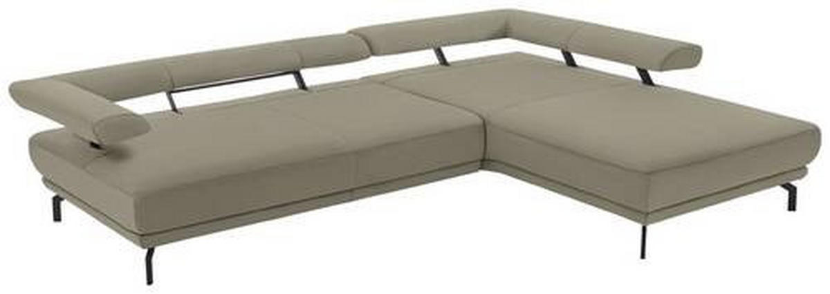 ECKSOFA in Echtleder Hellgrau  - Hellgrau/Schwarz, Design, Leder/Metall (305/224cm) - Dieter Knoll