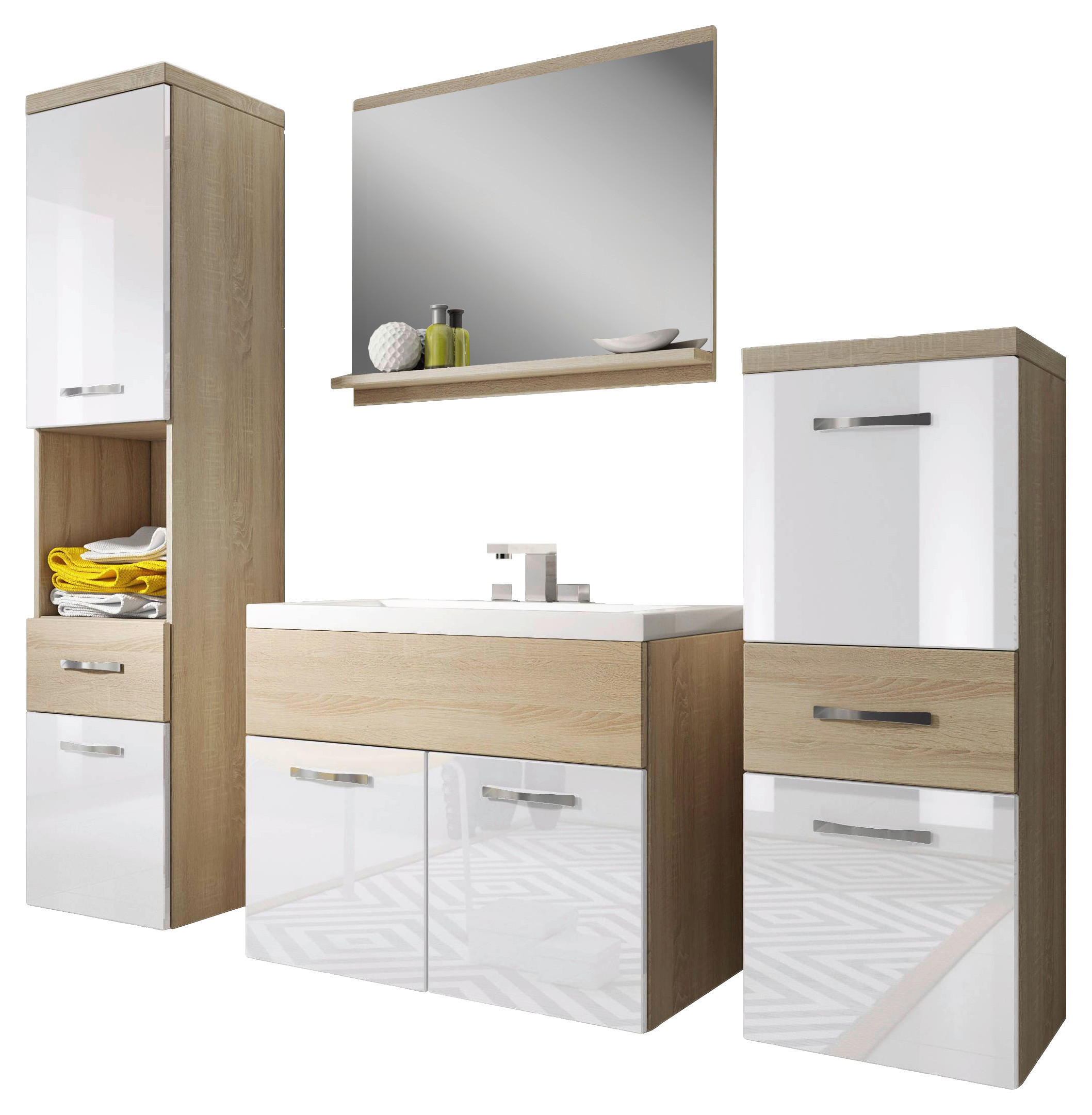 P & B KOUPELNA, barvy dubu, vysoce lesklá bílá