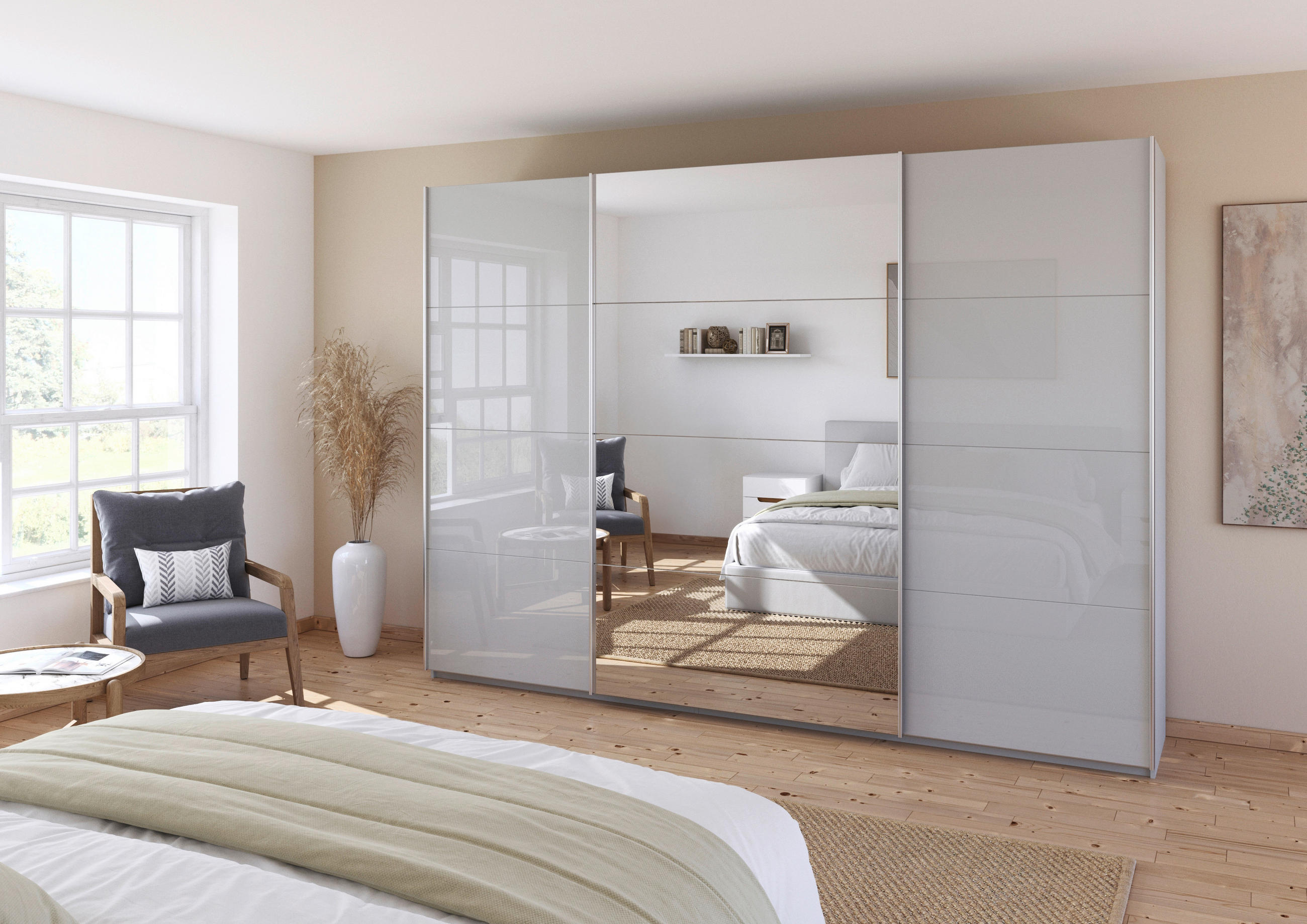 SCHWEBETÜRENSCHRANK  in Seidengrau  - Seidengrau/Alufarben, KONVENTIONELL, Glas/Holzwerkstoff (315/210/62cm) - Xora