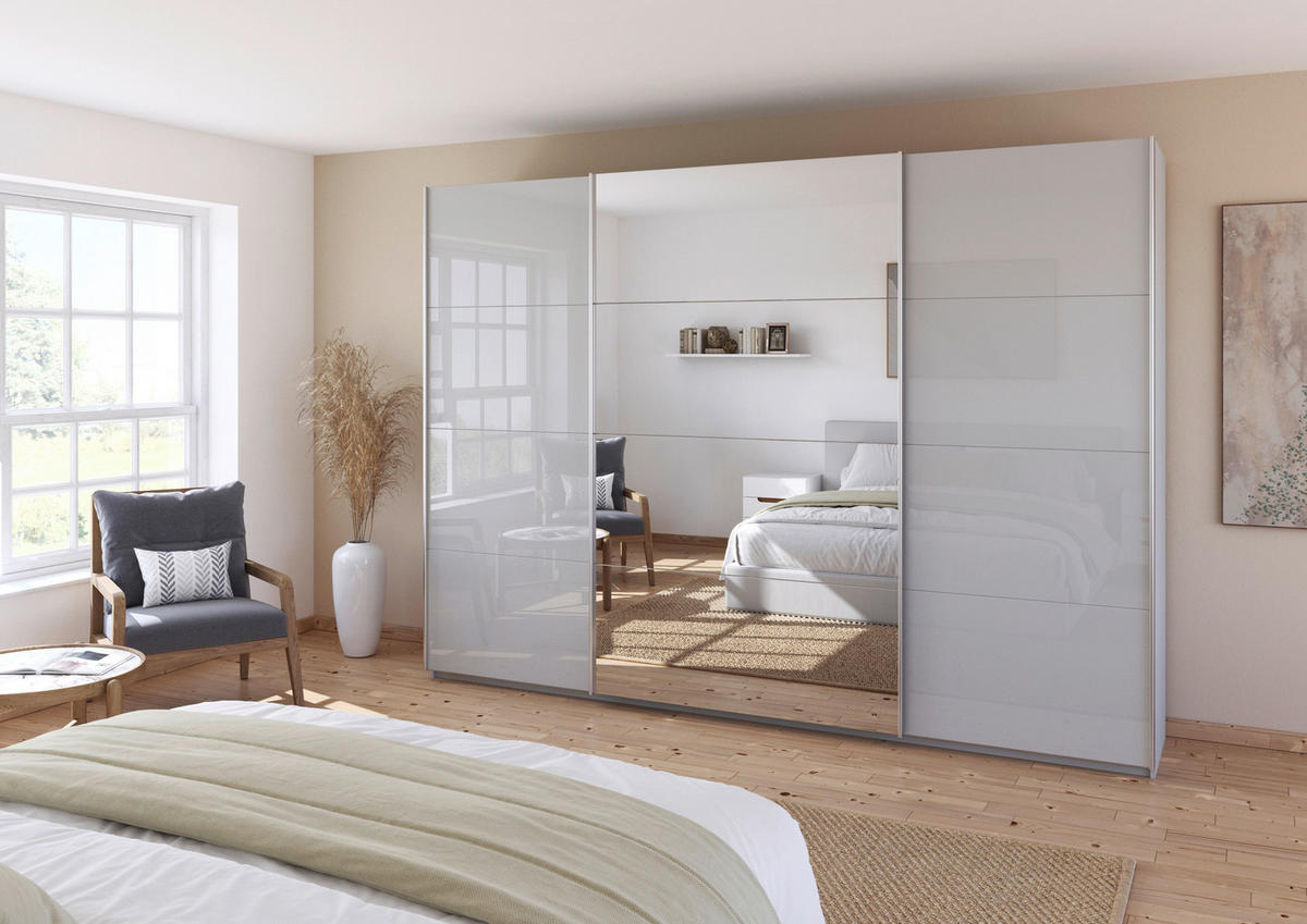 SCHWEBETÜRENSCHRANK  in Seidengrau  - Seidengrau/Alufarben, KONVENTIONELL, Glas/Holzwerkstoff (315/210/62cm) - Xora