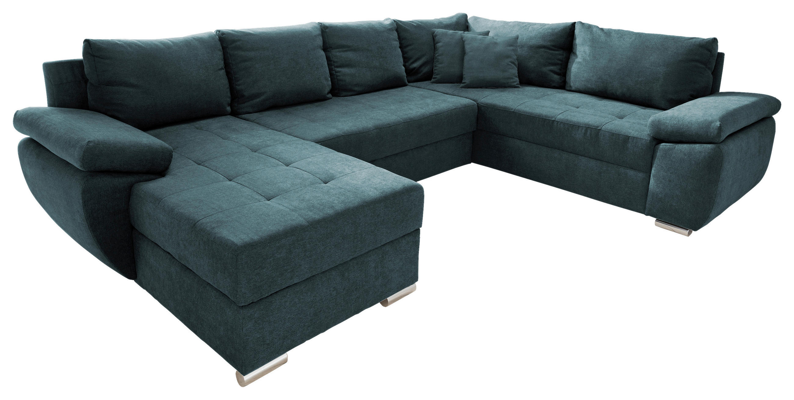 WOHNLANDSCHAFT Petrol Mikrofaser  - Chromfarben/Petrol, KONVENTIONELL (157/305/219cm) - Livetastic