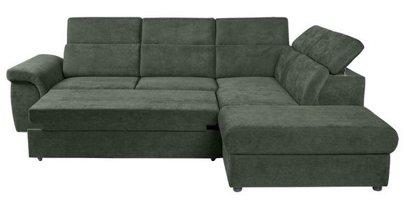 ECKSOFA Dunkelgrün Flachgewebe  inkl. Bettkasten, Schlaffunktion, Rücken echt, Liegefläche im Originalstoff  - Dunkelgrün/Schwarz, KONVENTIONELL, Kunststoff/Textil (280/235cm) - Carryhome