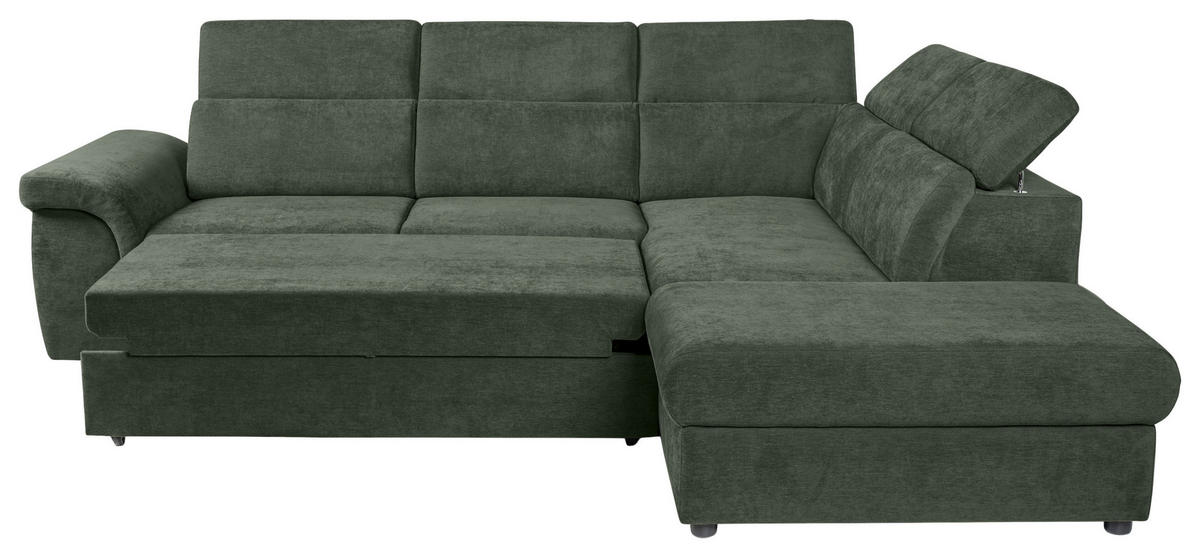 ECKSOFA Dunkelgrün Flachgewebe  - Dunkelgrün/Schwarz, KONVENTIONELL, Kunststoff/Textil (280/235cm) - Carryhome