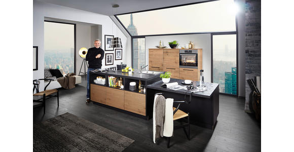 EINBAUKÜCHE - Eichefarben/Schwarz, Design, Holzwerkstoff - Dieter Knoll