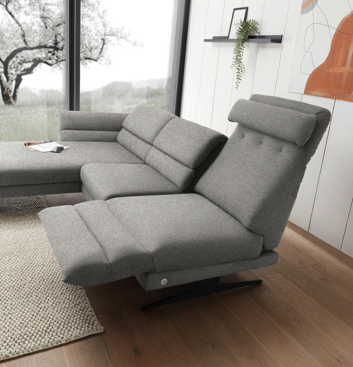 ECKSOFA in Flachgewebe Hellgrau  176-217/279-327 cm  - Hellgrau/Schwarz, Design, Textil/Metall (176-217/279-327cm) - Dieter Knoll