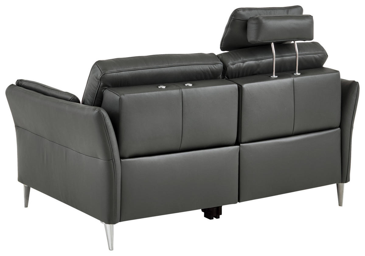 2,5-SITZER Echtleder Anthrazit  - Anthrazit/Alufarben, Konventionell, Leder/Metall (164/84/99cm) - Dieter Knoll