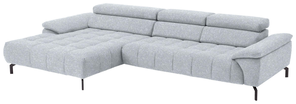 ECKSOFA in Chenille Hellgrau  190/329 cm  - Hellgrau/Schwarz, Design, Textil/Metall (190/329cm) - Beldomo Style