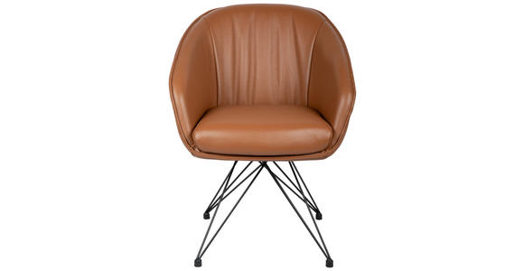 ARMLEHNSTUHL  in Eisen Echtleder pigmentiert  - Cognac/Schwarz, Design, Leder/Metall (59,5/83,5/63,5cm) - Belluti
