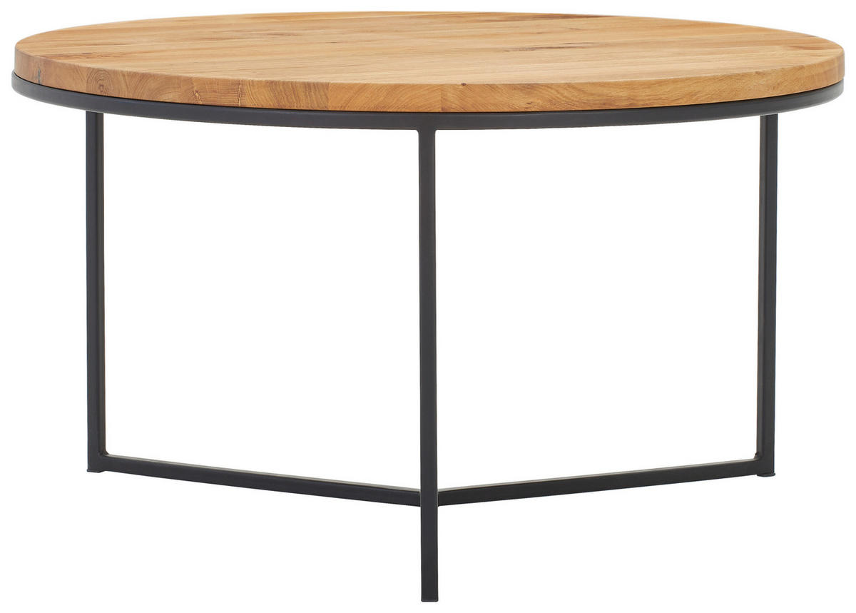 COUCHTISCH Eiche massiv 80/80/44 cm rund Eichefarben  - Eichefarben/Schwarz, Design, Holz/Metall (80/80/44cm) - Linea Natura