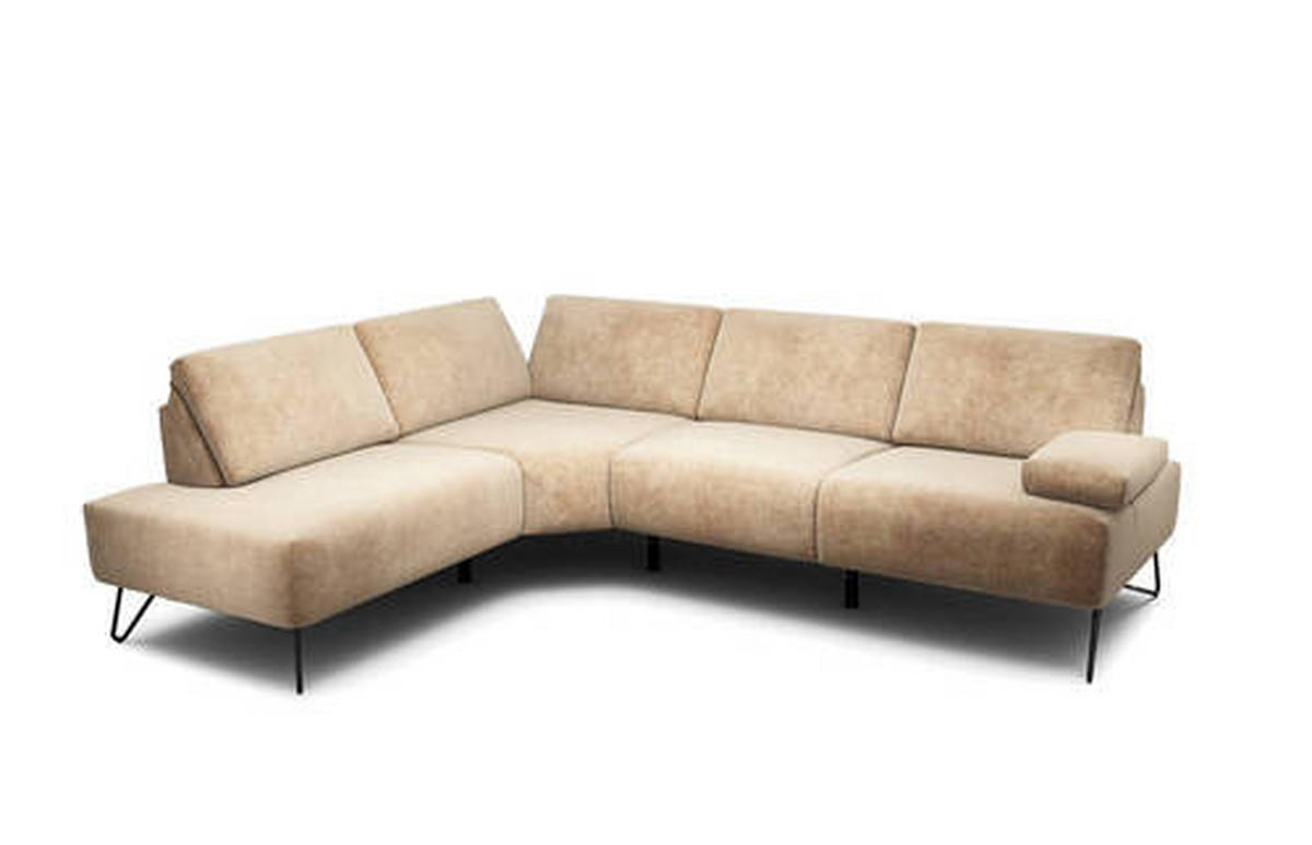 ECKSOFA in Samt Sandfarben  193/248-263 cm  - Sandfarben/Schwarz, Design, Textil/Metall (193/248-263cm) - SENSOO