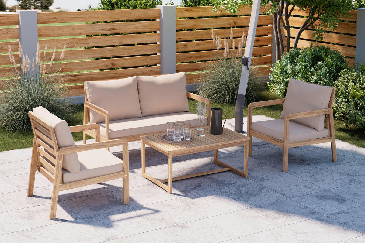 GARTENSET  - Hellgrau/Teakfarben, MODERN, Holz/Textil (85/116/60/35/72/72/55/64/64cm) - Ambia Garden