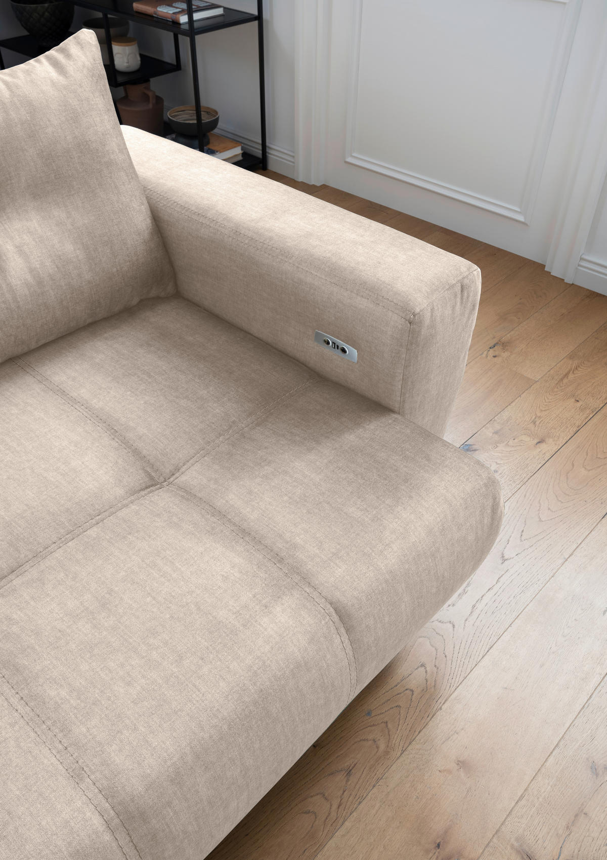 ECKSOFA in Velours Creme  - Creme/Schwarz, Modern, Textil/Metall (177/246cm) - MID.YOU
