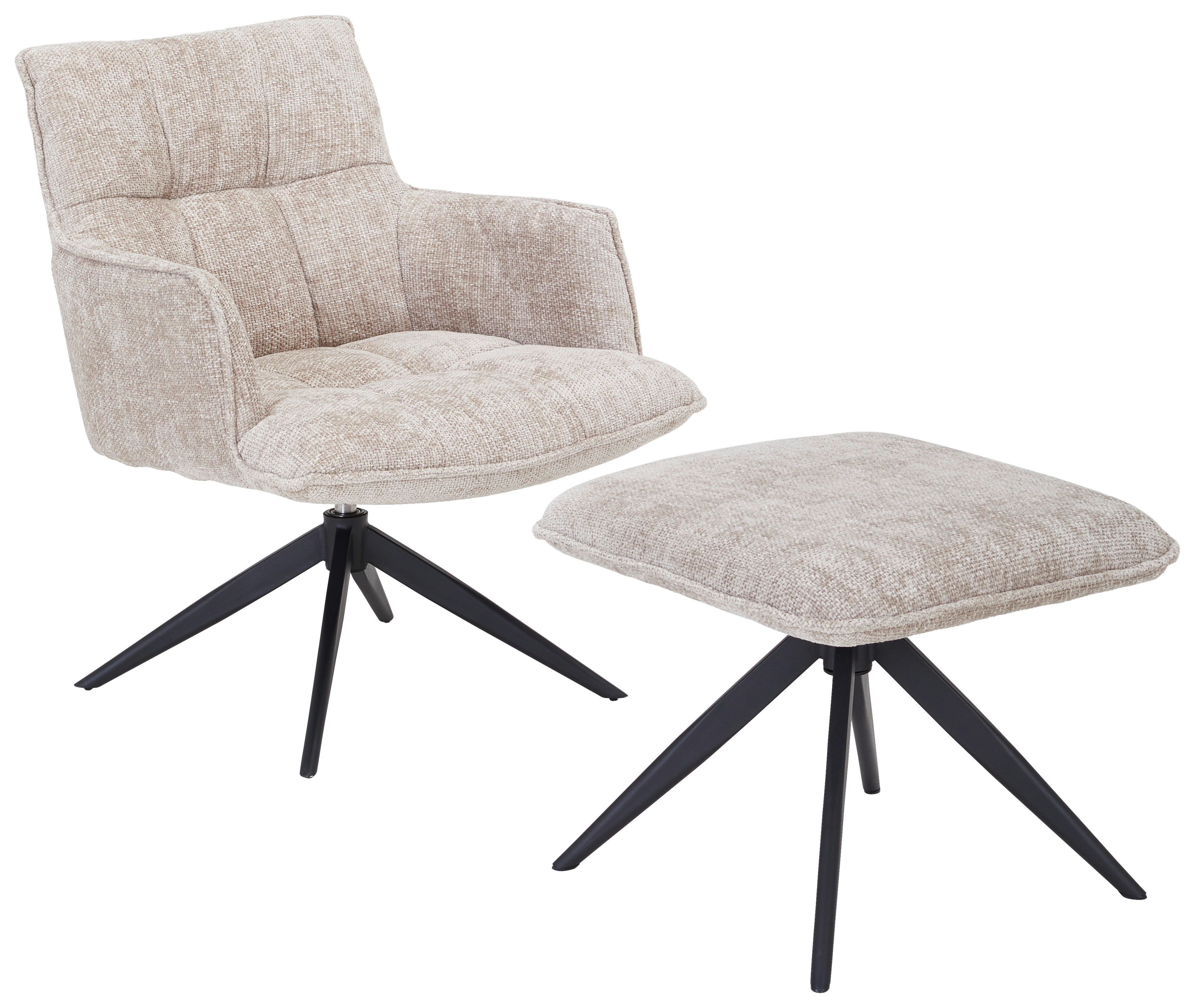 SESSELSET Chenille Hocker    - Beige/Schwarz, Design, Textil/Metall (70/84/75cm) - Novel