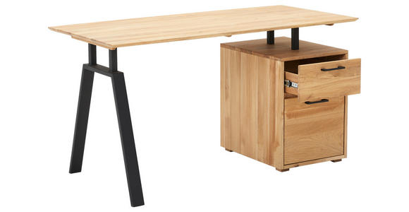 SCHREIBTISCH 140/65/75 cm  in Eichefarben  - Eichefarben/Schwarz, KONVENTIONELL, Holz/Kunststoff (140/65/75cm) - Linea Natura