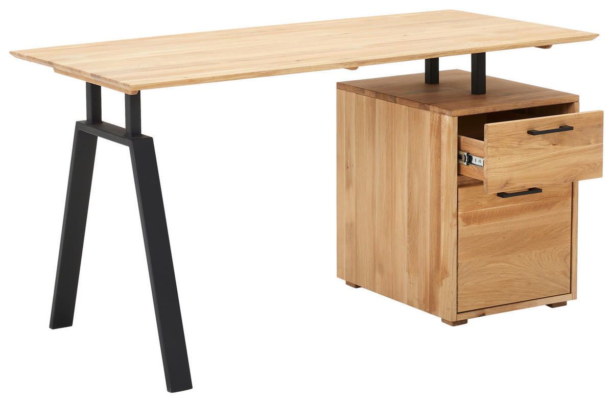 ÍRÓASZTAL  - tölgyfa színű/fekete, Konventionell, műanyag/fa (140/65/75cm) - Linea Natura