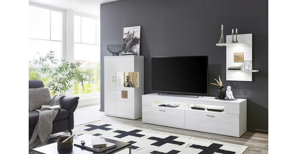 HIGHBOARD Weiß, Eichefarben, Weiß Hochglanz 90/141,4/37,4 cm - Eichefarben/Weiß Hochglanz, Design, Glas/Holzwerkstoff (90/141,4/37,4cm) - Xora