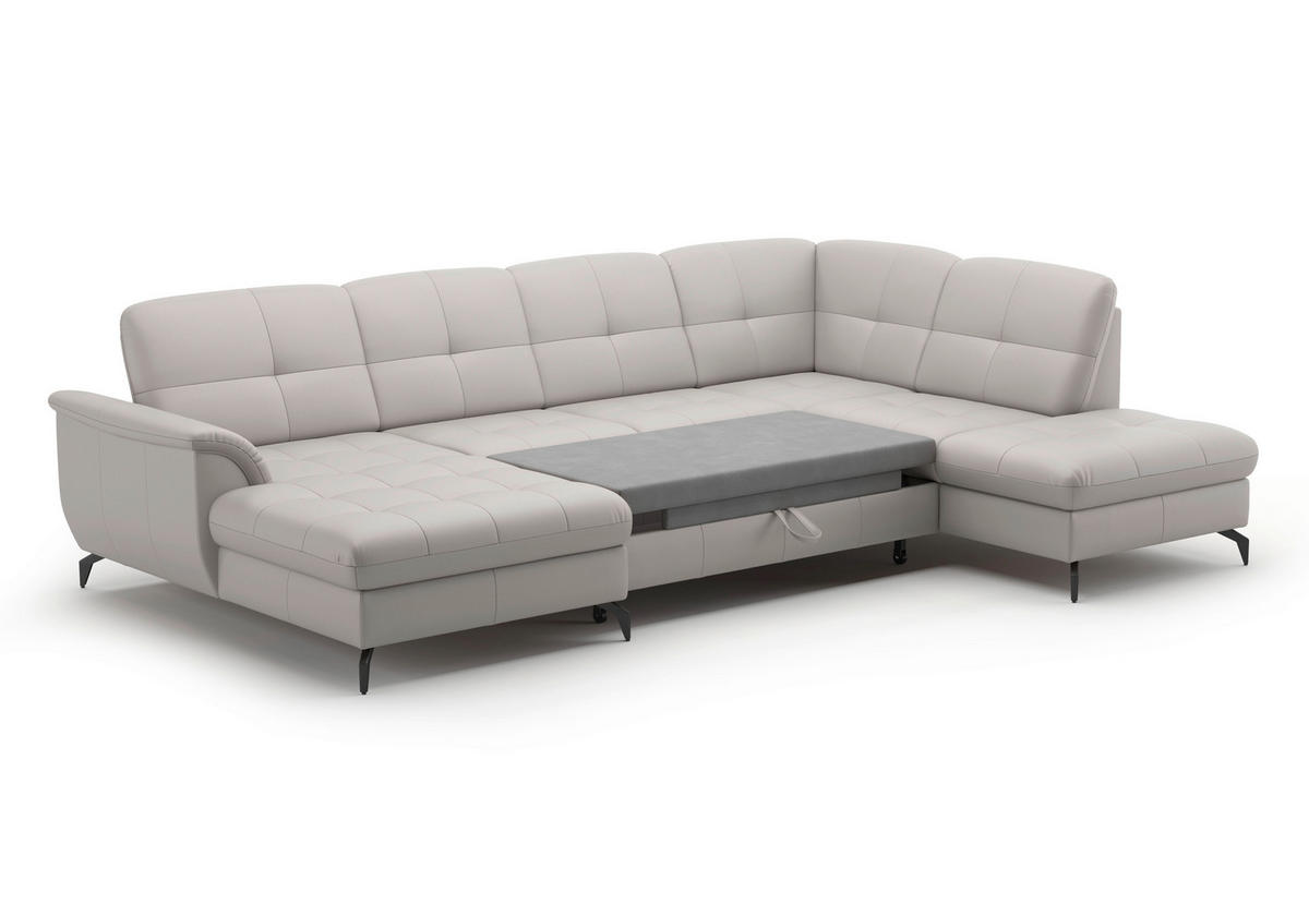 WOHNLANDSCHAFT in Vliesstoff Kombination Echtleder/Stoff Hellgrau  - Hellgrau/Schwarz, MODERN, Leder/Textil (164/319/212cm) - Sit & More