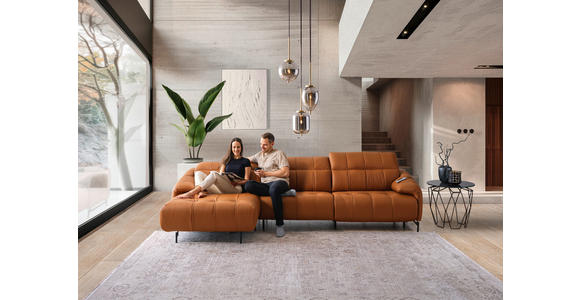 ECKSOFA in Echtleder Cognac 313/165 cm - Cognac/Schwarz, Design, Leder/Metall (313/165cm) - Emilio Belluti