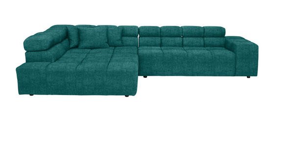 ECKSOFA  in Velours Petrol  213/317 cm  - Petrol/Schwarz, Design, Kunststoff/Textil (213/317cm) - Hom`in