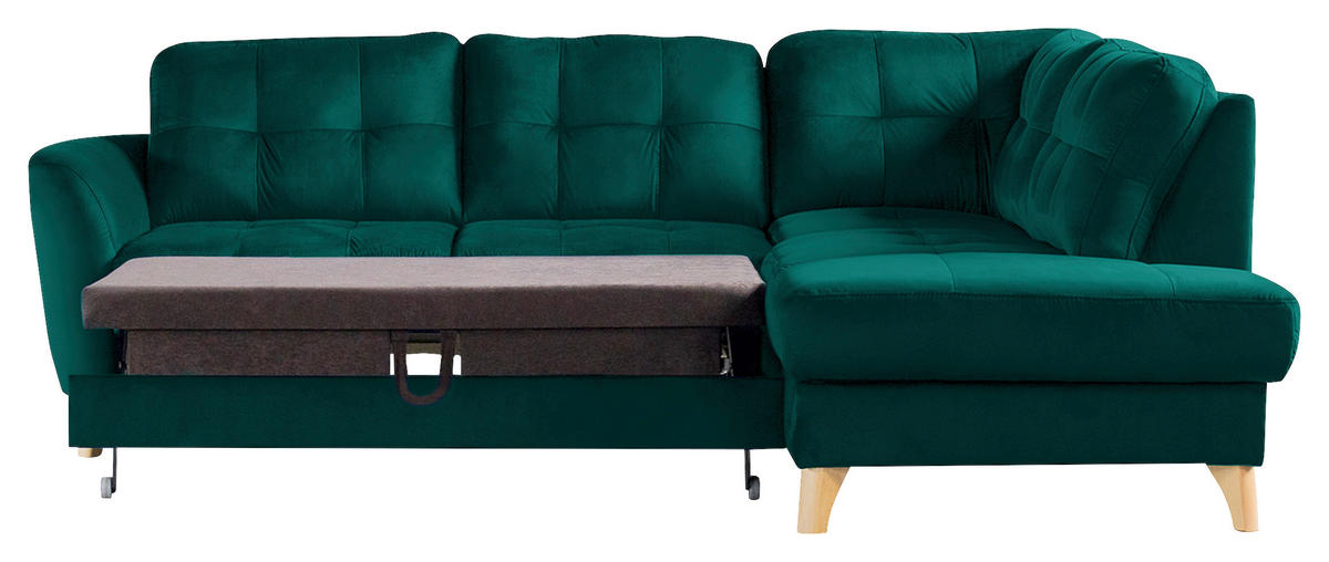 ECKSOFA Petrol Samt  - Buchefarben/Petrol, Design, Holz/Textil (236/190cm) - Livetastic