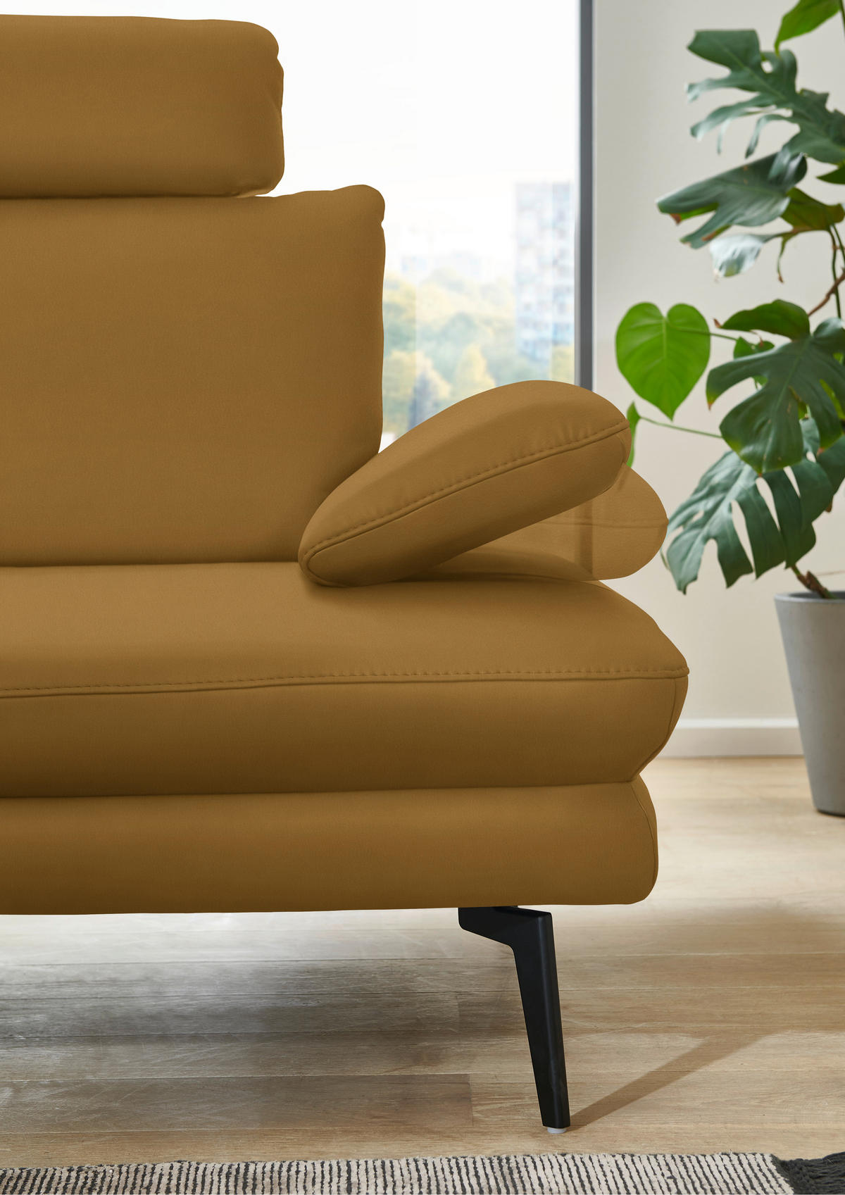 ECKSOFA in Echtleder Currygelb  - Currygelb/Schwarz, Design, Leder/Metall (180/310cm) - Dieter Knoll