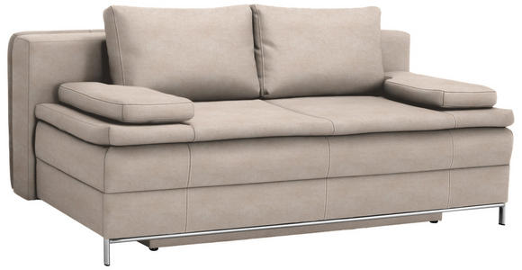 BOXSPRINGSOFA in Flachgewebe Sandfarben  - Sandfarben/Chromfarben, Design, Textil/Metall (200/93/107cm) - Novel