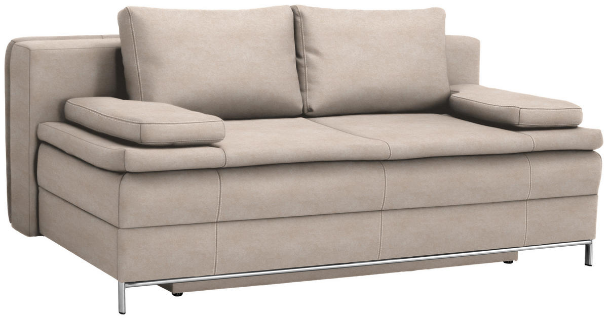BOXSPRINGSOFA in Flachgewebe Sandfarben  - Sandfarben/Chromfarben, Design, Textil/Metall (200/93/107cm) - Novel