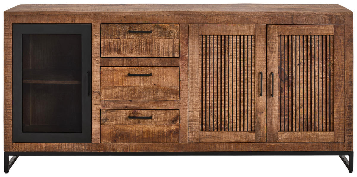 SIDEBOARD  in 175/80/40 cm  - Schwarz/Naturfarben, LIFESTYLE, Glas/Holz (175/80/40cm) - Landscape