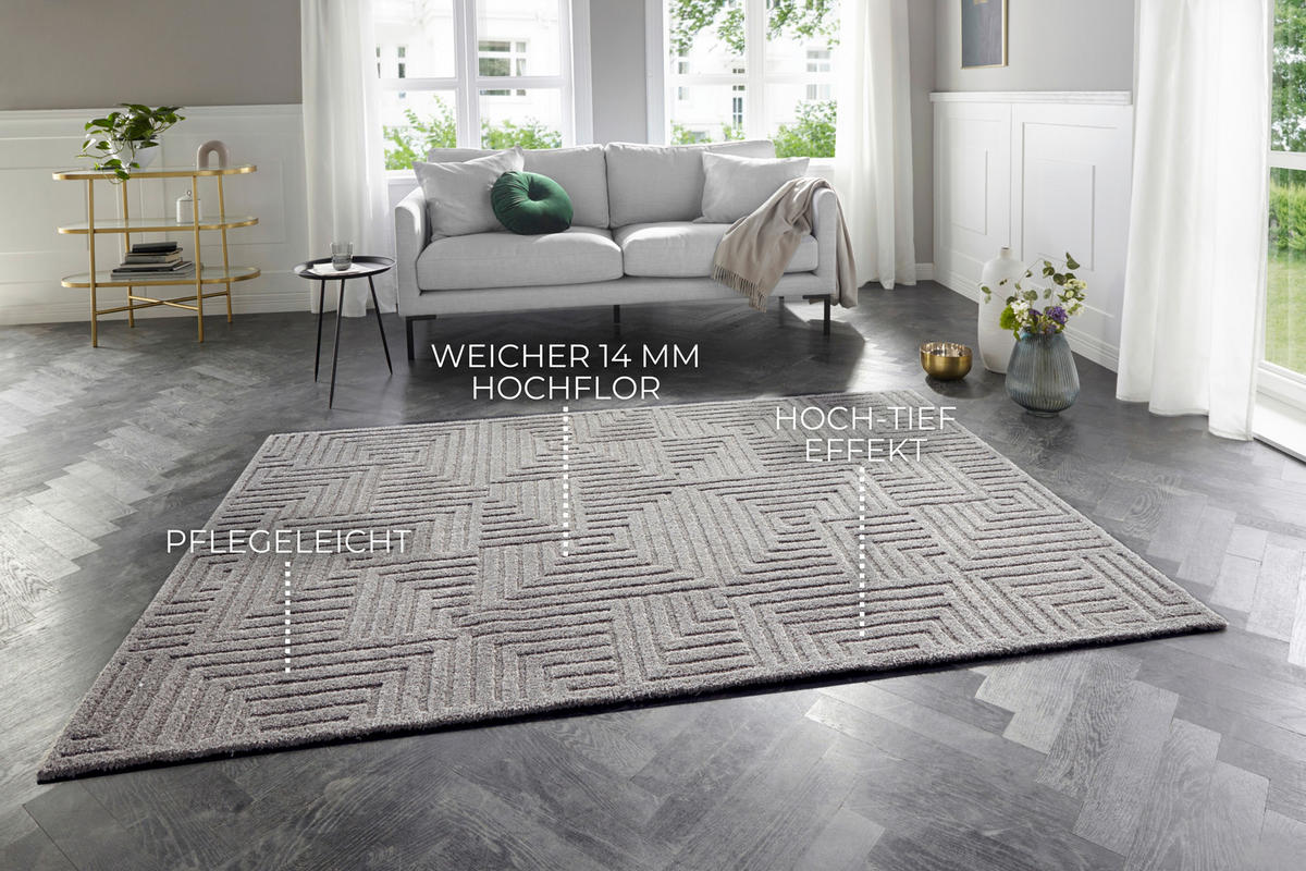 HOCHFLORTEPPICH 160/230 cm New York Grau  - Grau, Basics, Kunststoff/Textil (160/230cm) - Hanse Home