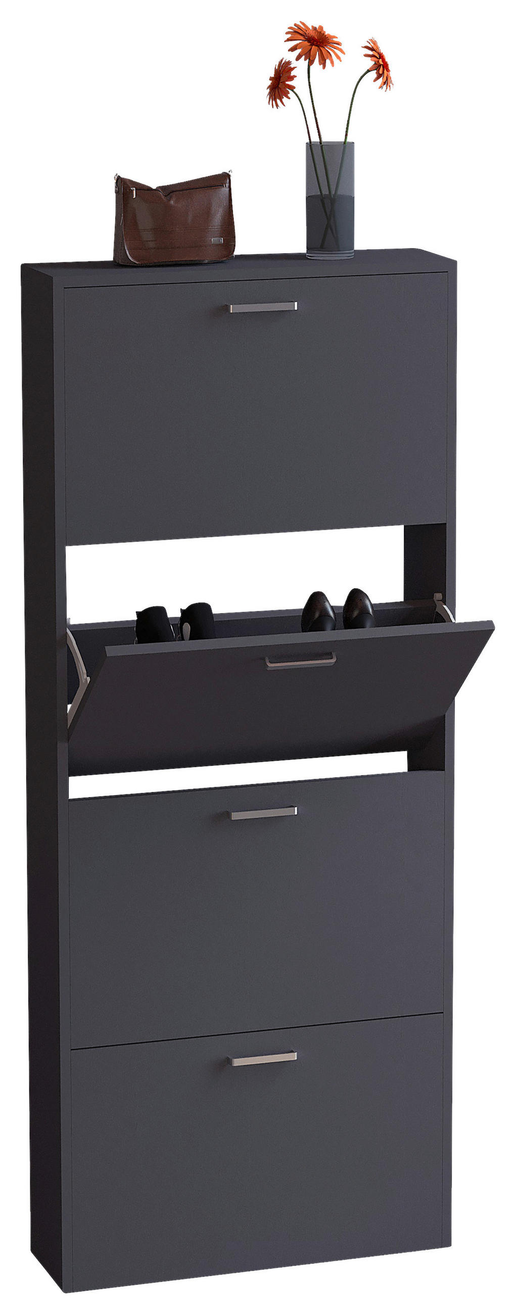 SCHUHSCHRANK Sulos  in 59/144/17 cm  - Anthrazit/Silberfarben, Design, Holzwerkstoff/Kunststoff (59/144/17cm) - MID.YOU