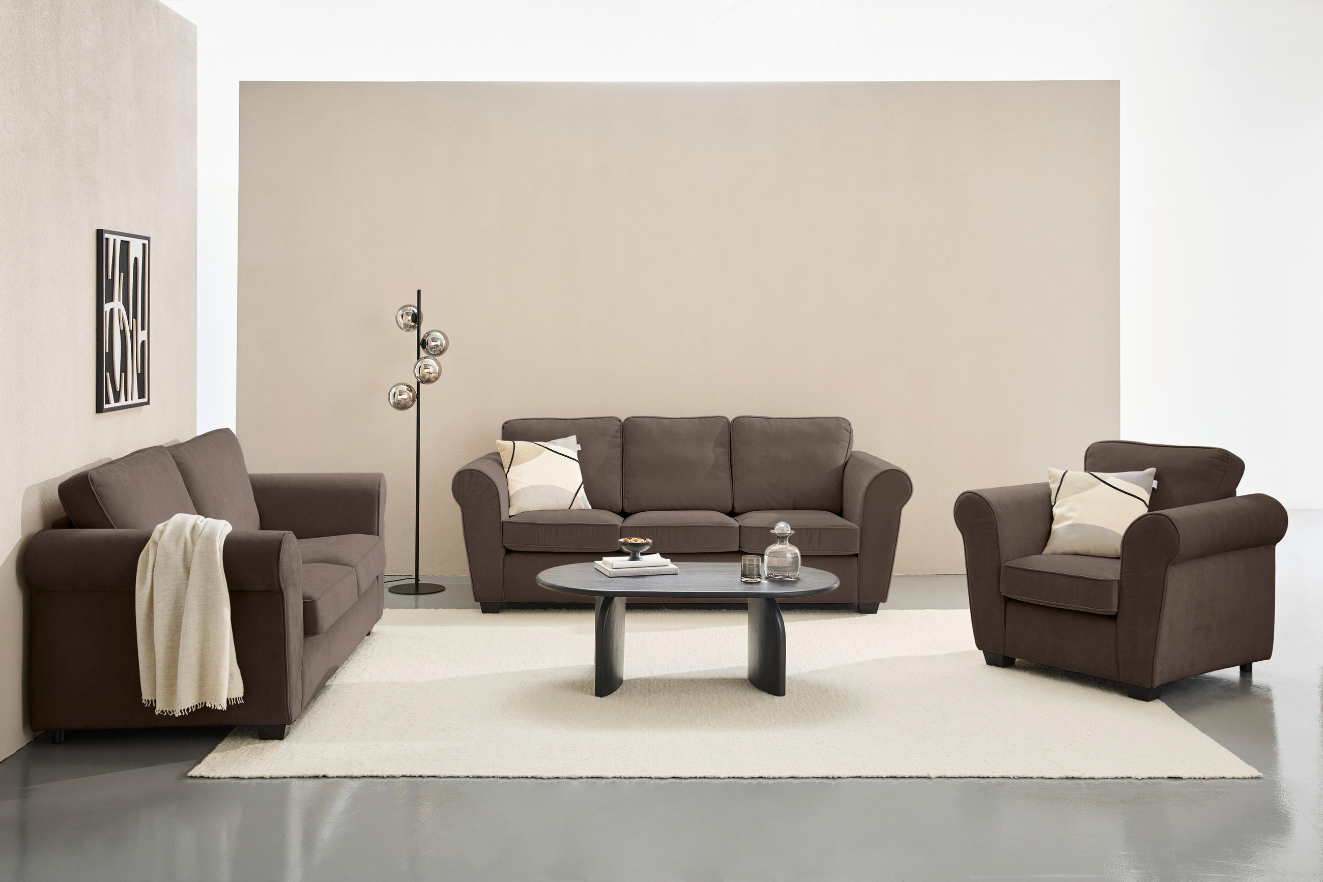 Thumbnail - Carryhome 3-Sitzer-Sofa, Braun, Textil, Füllung: Schaumstoff, 226x88x86 cm, Typenauswahl, Rücken echt, Wohnzimmer, Sofas...