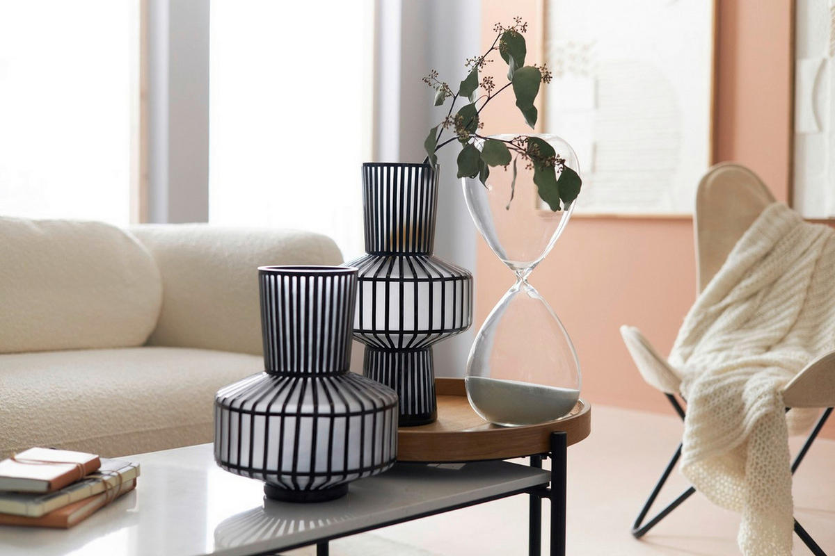 VASE 42 cm  - Hellgrau/Schwarz, Design, Glas (23/42/23cm)