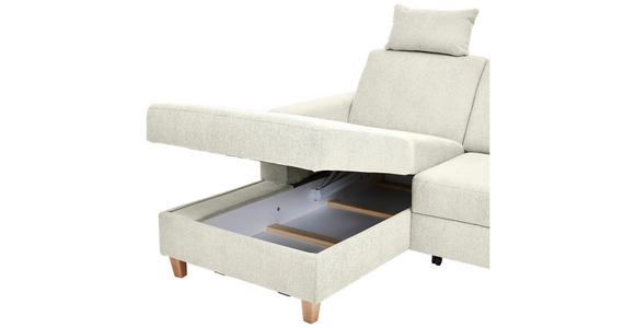 ECKSOFA Creme Flachgewebe Bettkasten, Schlaffunktion, Rücken echt, Kopfstütze, Liegefläche im Originalstoff  - Buchefarben/Creme, KONVENTIONELL, Holz/Textil (166/241cm) - Carryhome