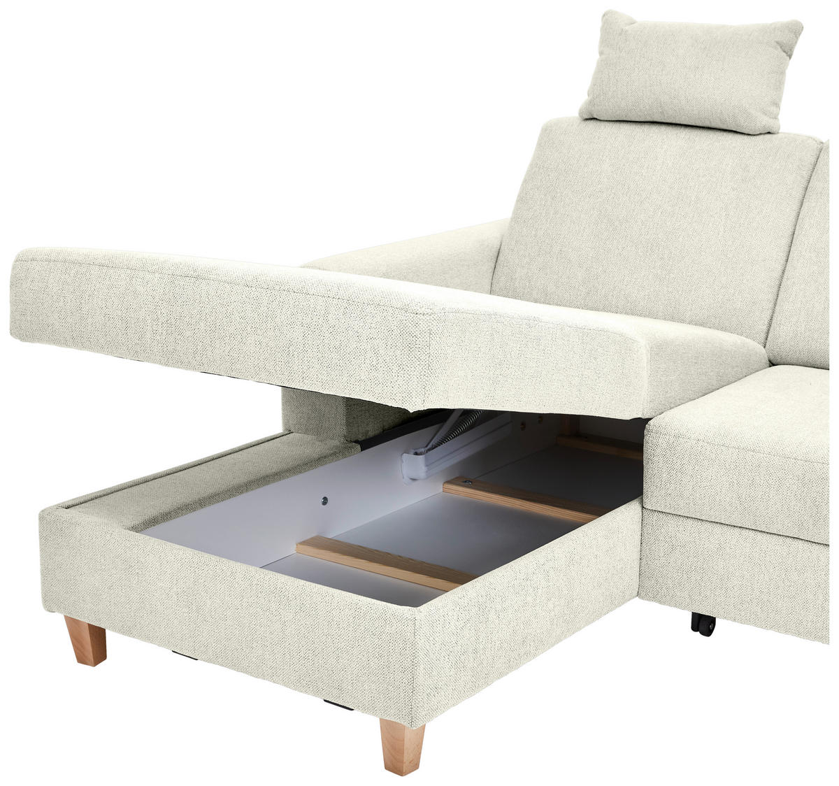 HÖRNSOFFA i flatväv cremefärgad  - bokfärgad/cremefärgad, Klassisk, trä/textil (166/241cm) - MID.YOU