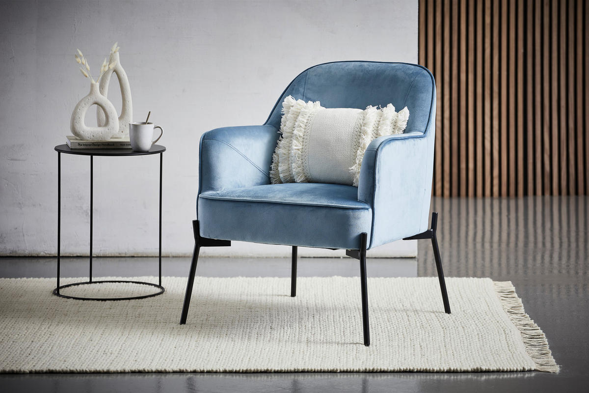 SESSEL in Samt Blau, Schwarz  - Blau/Schwarz, Trend, Textil/Metall (69/81/64cm) - Xora