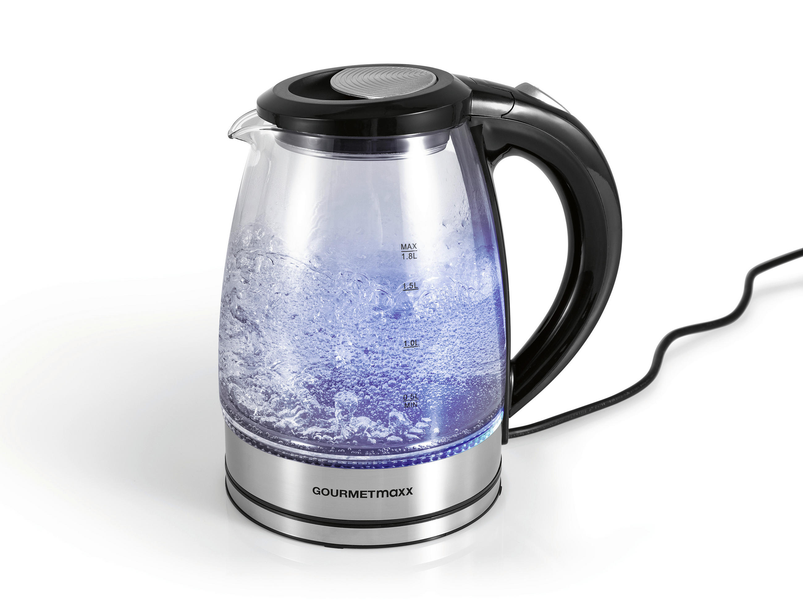 WASSERKOCHER GOURMETMAXX  - Edelstahlfarben/Schwarz, Basics, Glas/Kunststoff (20,5/15/23cm)