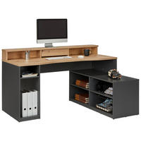 KOTNA PISALNA MIZA leseni material antracit, barve hrasta  - barve hrasta/antracit, Trend, leseni material (160/92,4/120cm) - Carryhome