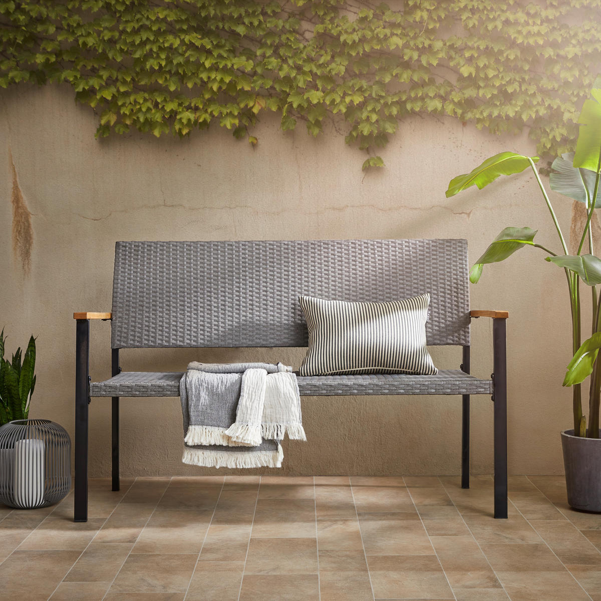 GARTENBANK Grau, Akaziefarben  - Schwarz/Akaziefarben, Modern, Holz/Kunststoff (138/89/60cm) - Ambia Garden