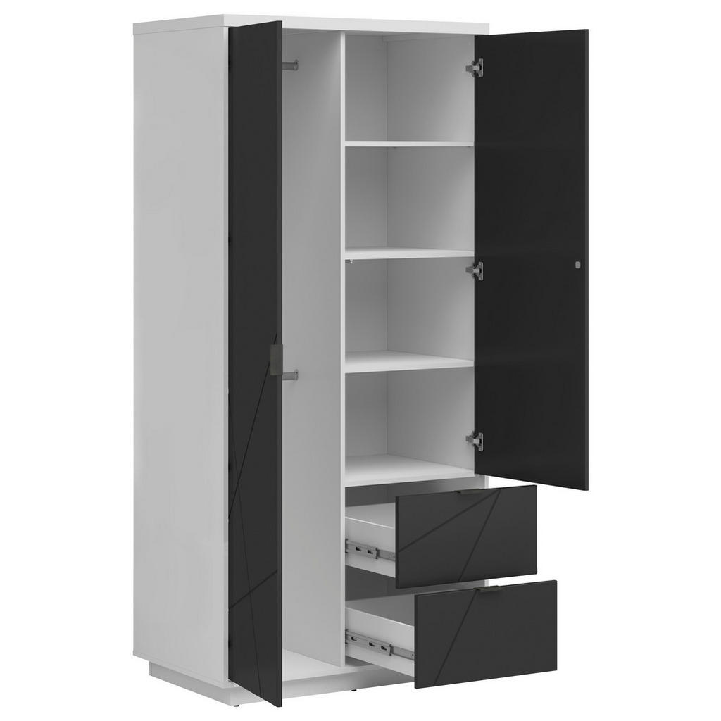 Thumbnail - Mid.you Drehtürenschrank, Schwarz, Weiß Hochglanz, Holzwerkstoff, 4 Fächer, 2 Schubladen, 94x200.5x56.5 cm, Schlafzimmer...