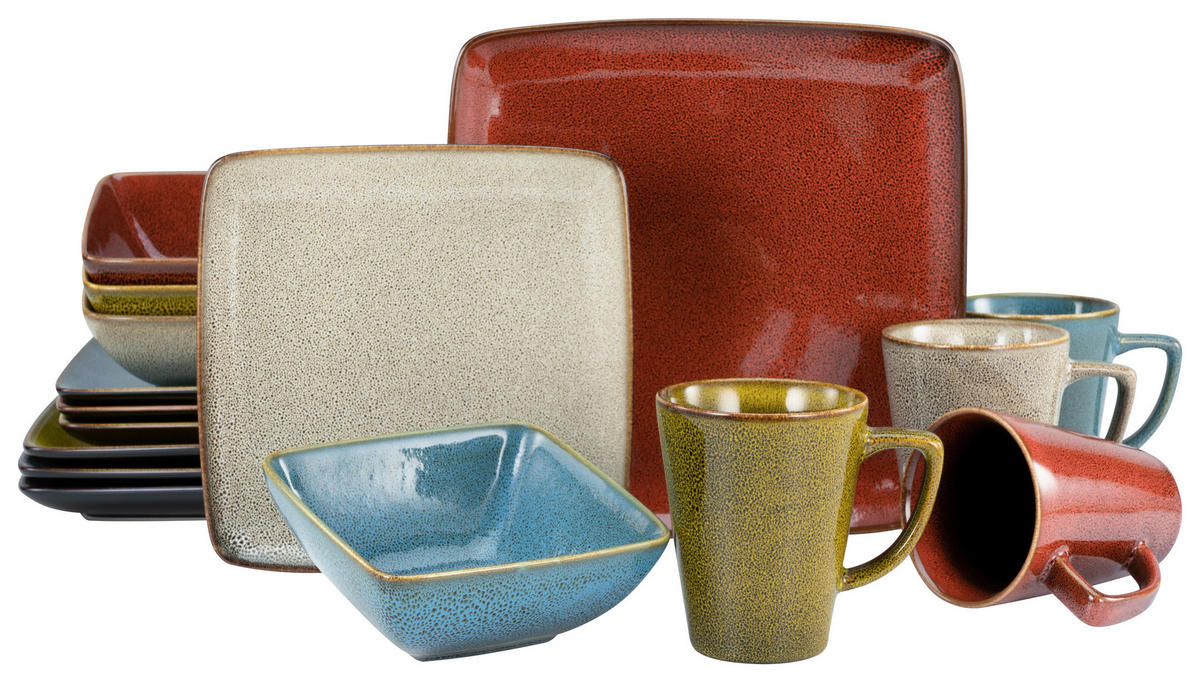 KOMBINOVANÁ SOUPRAVA, 16dílné, kamenina - vícebarevná, Trend, keramika (31,5/31,5/32cm) - Creatable