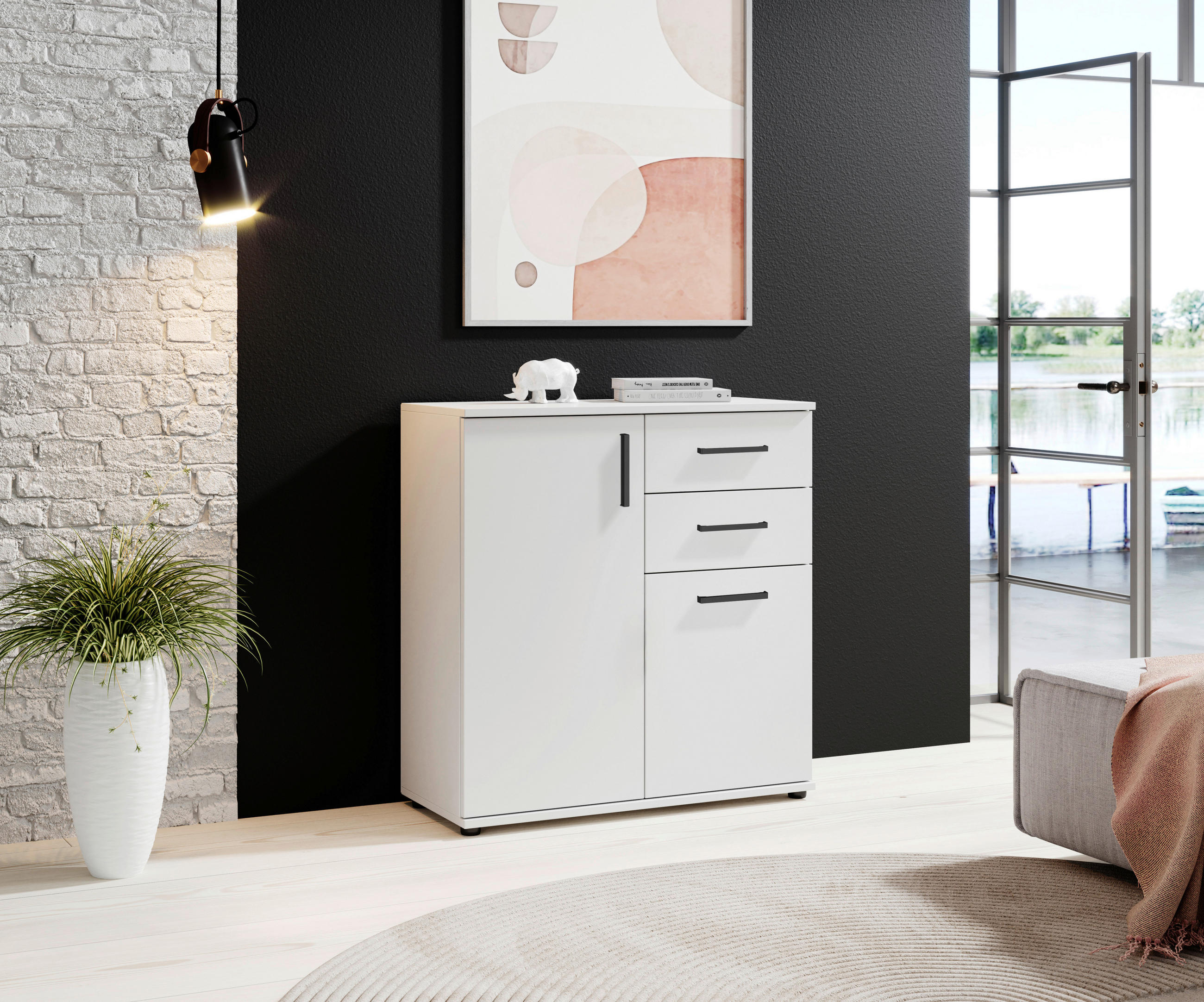 Sideboard Basel BC 1040 in 80/84/35 cm - Schwarz/Weiß, Design, Holzwerkstoff/Kunststoff (80/84/35cm) - Livetastic