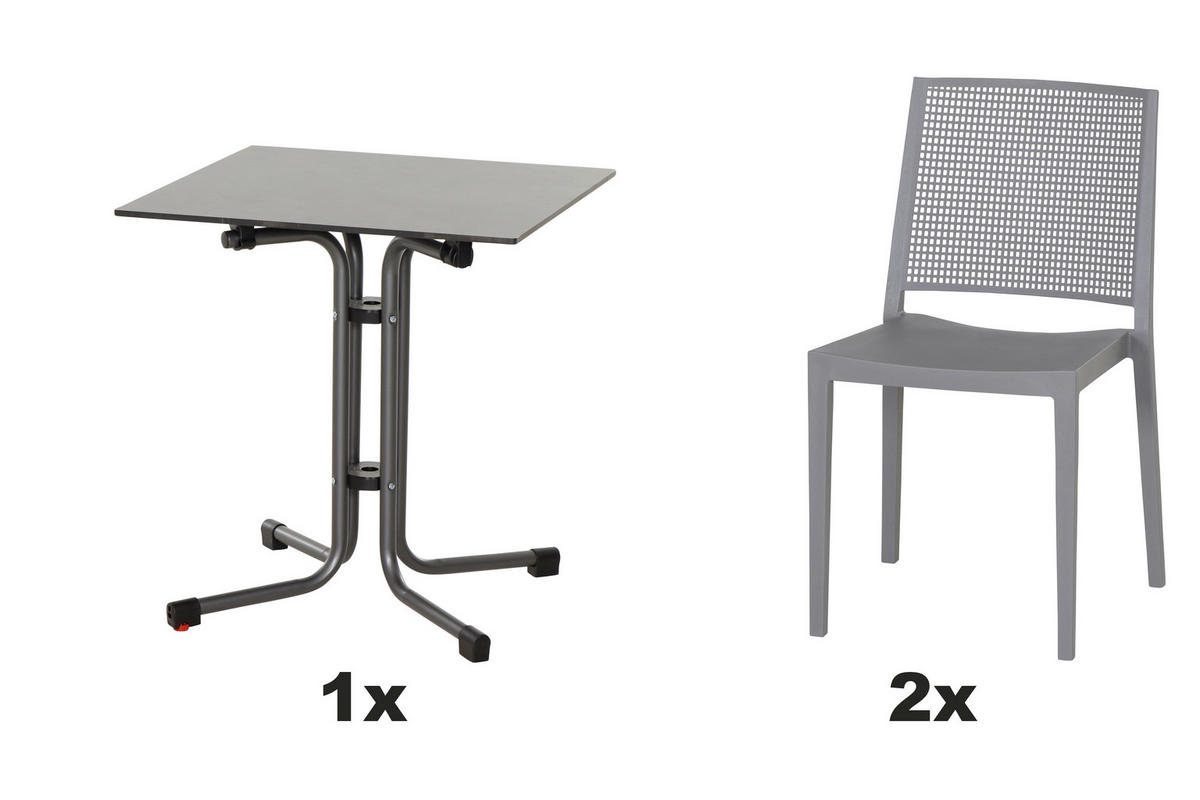 GARTENGARNITUR 3-teilig Stahl 3-teilig  - Grau, Basics, Kunststoff/Metall (65/80/65cm) - Siena Garden