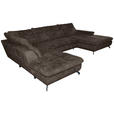 WOHNLANDSCHAFT in Struktur Mokka  - Schwarz/Mokka, KONVENTIONELL, Textil/Metall (253/357/188cm) - Carryhome