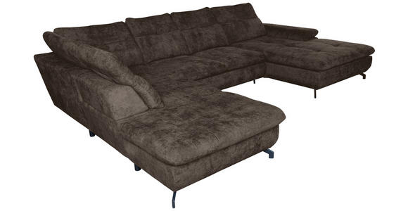 WOHNLANDSCHAFT in Struktur Mokka  - Schwarz/Mokka, KONVENTIONELL, Textil/Metall (253/357/188cm) - Carryhome